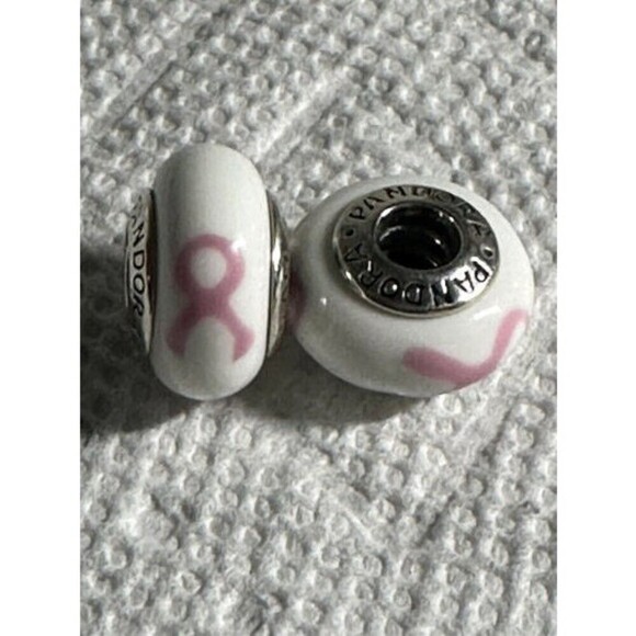 Authentic Pandora,‎ Pink Ribbon Murano Glass Charm, #458732, Retired - Picture 3 of 9